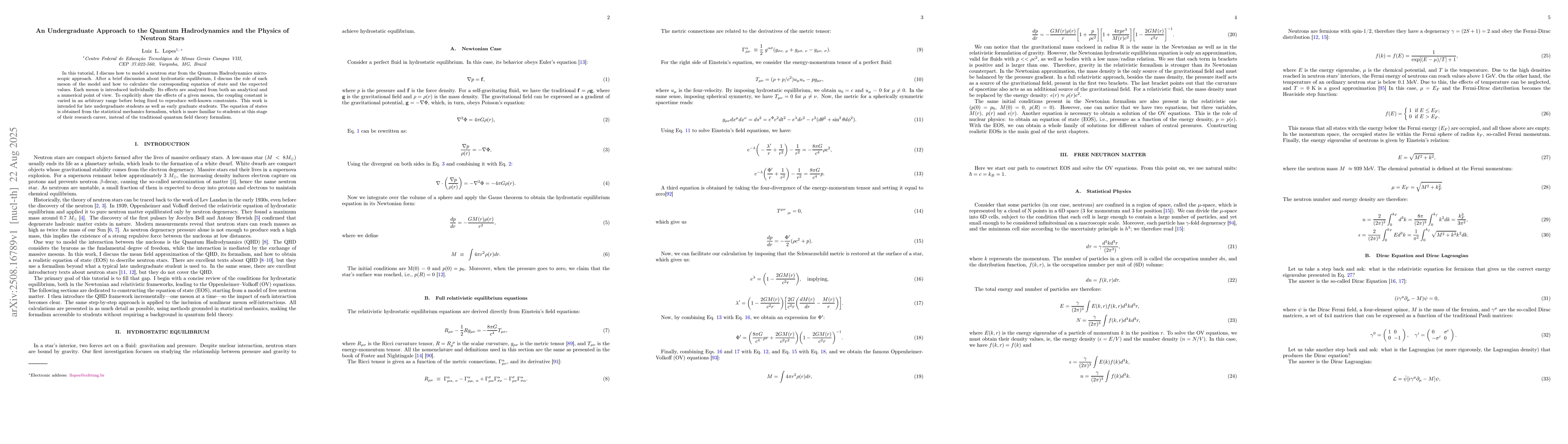 Thumbnail for An Undergraduate Approach to the Quantum Hadrodynamics and the Physics
  of Neutron Stars