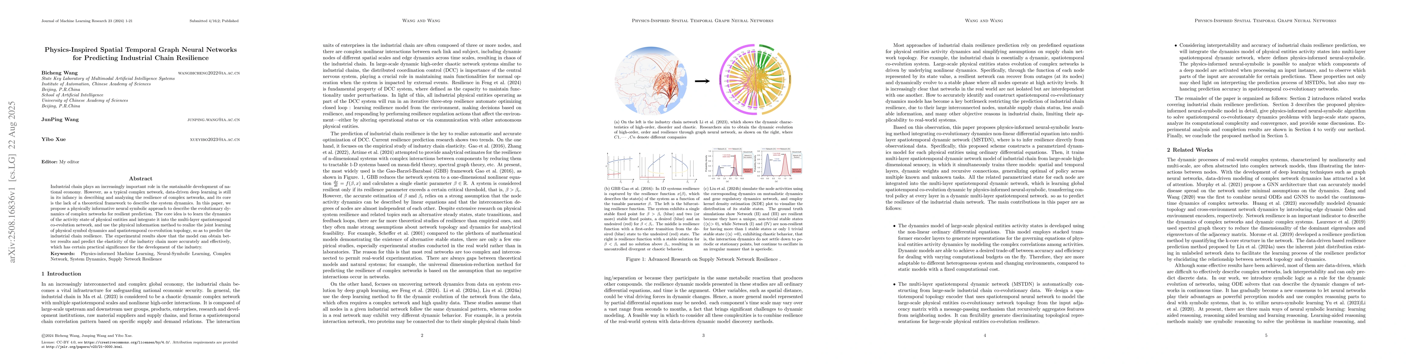 Thumbnail for Physics-Inspired Spatial Temporal Graph Neural Networks for Predicting
  Industrial Chain Resilience