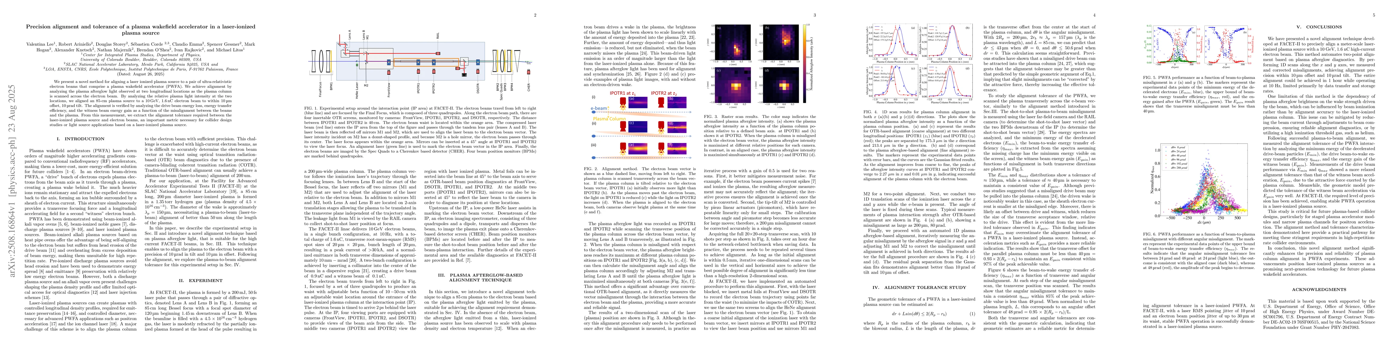 Thumbnail for Precision alignment and tolerance of a plasma wakefield accelerator in a
  laser-ionized plasma source