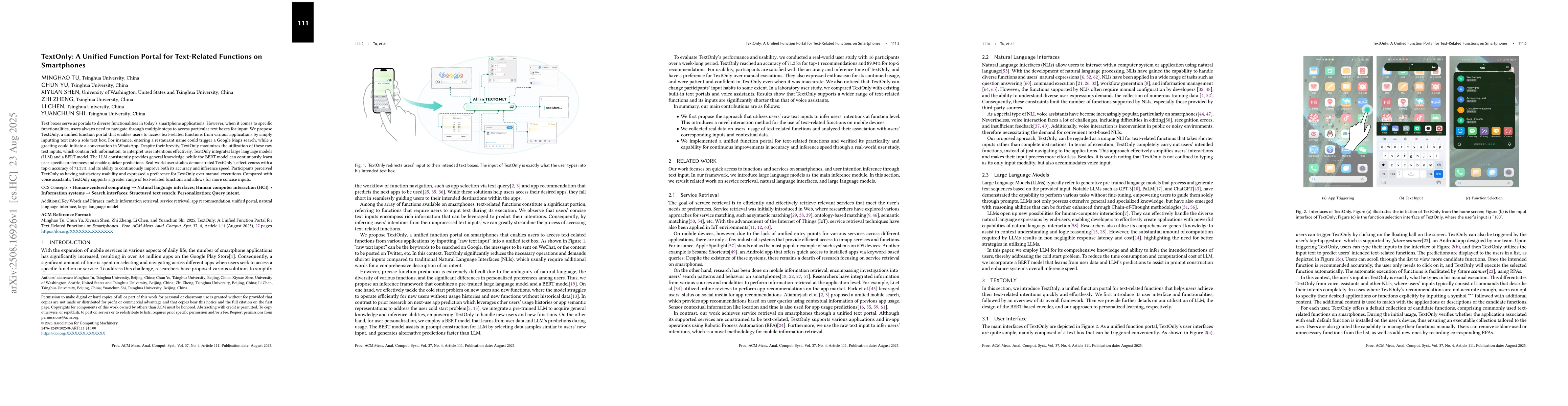 Thumbnail for TextOnly: A Unified Function Portal for Text-Related Functions on
  Smartphones