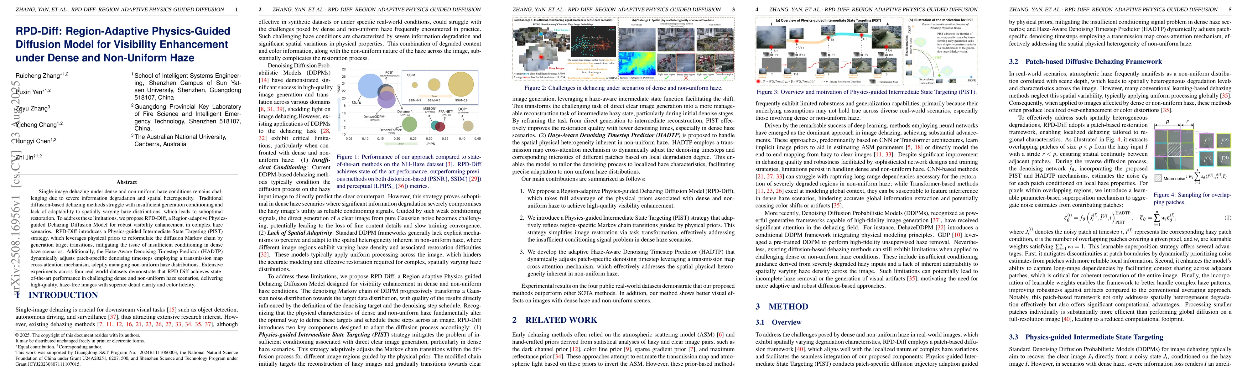 Thumbnail for RPD-Diff: Region-Adaptive Physics-Guided Diffusion Model for Visibility
  Enhancement under Dense and Non-Uniform Haze