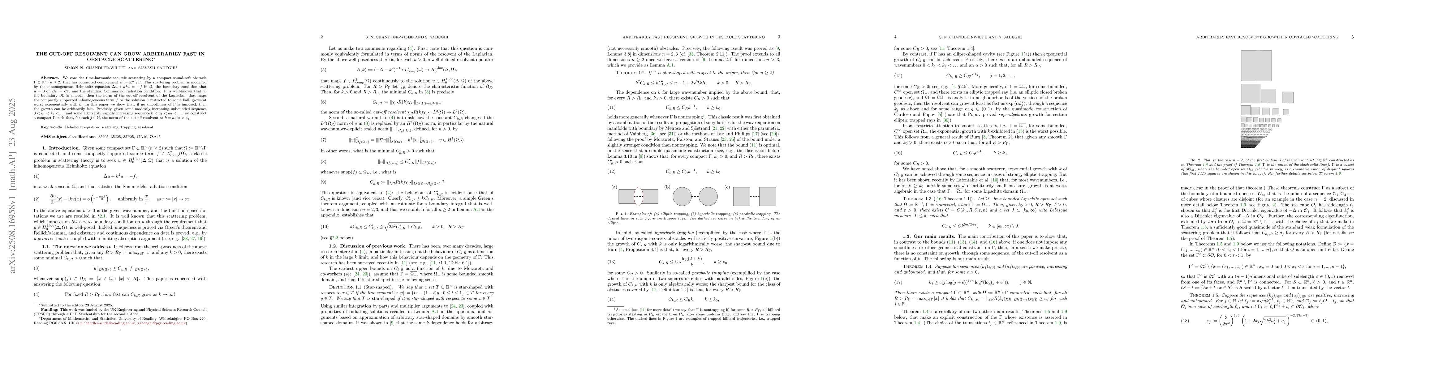 Thumbnail for The cut-off resolvent can grow arbitrarily fast in obstacle scattering