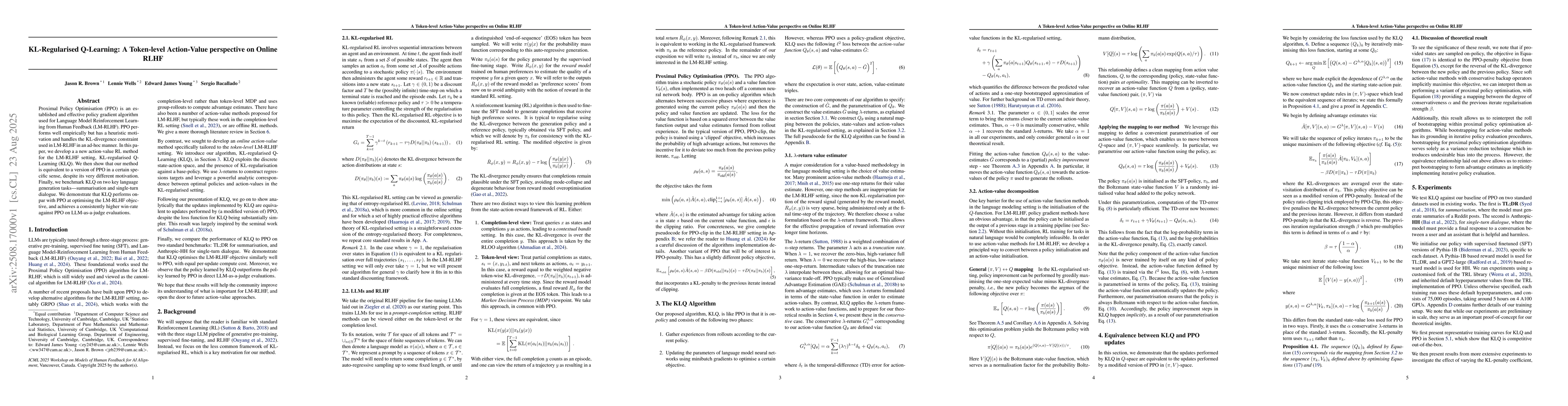 Thumbnail for KL-Regularised Q-Learning: A Token-level Action-Value perspective on
  Online RLHF