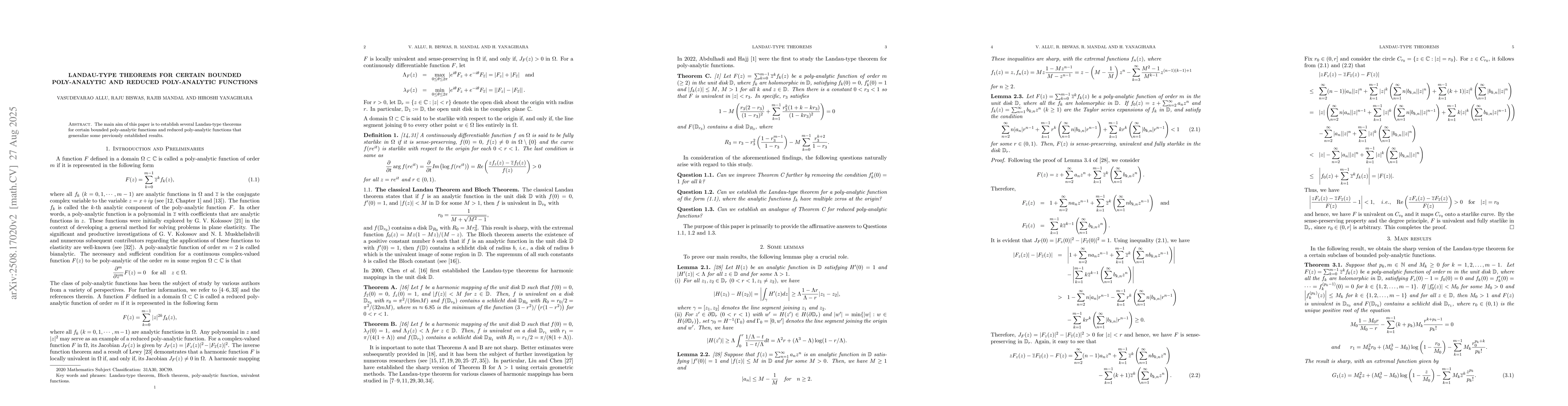 Thumbnail for Landau-type theorems for certain bounded poly-analytic and reduced
  poly-analytic functions
