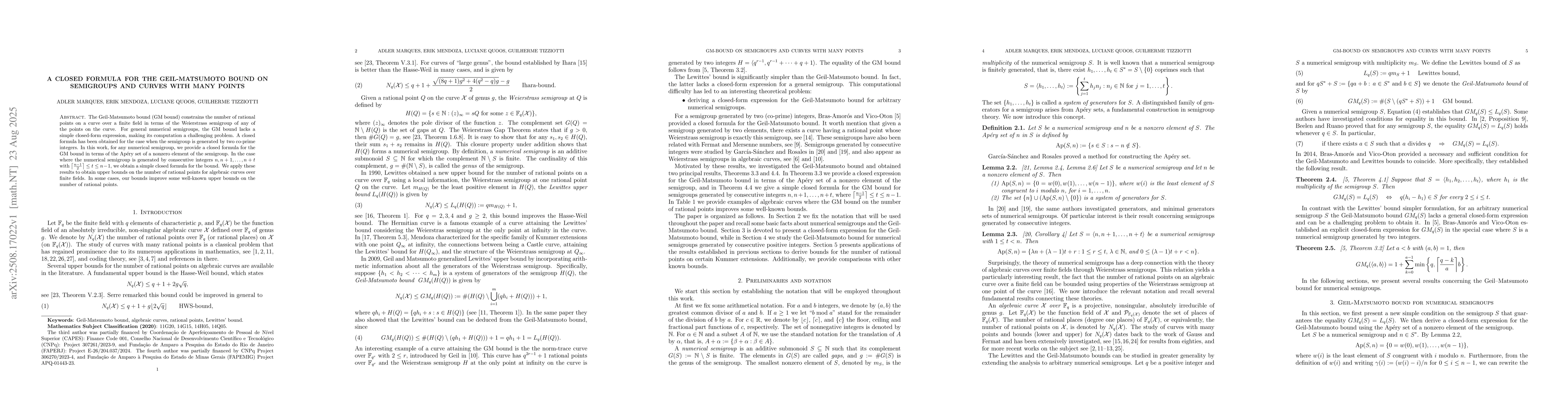 Thumbnail for A closed formula for the Geil-Matsumoto bound on semigroups and curves
  with many points