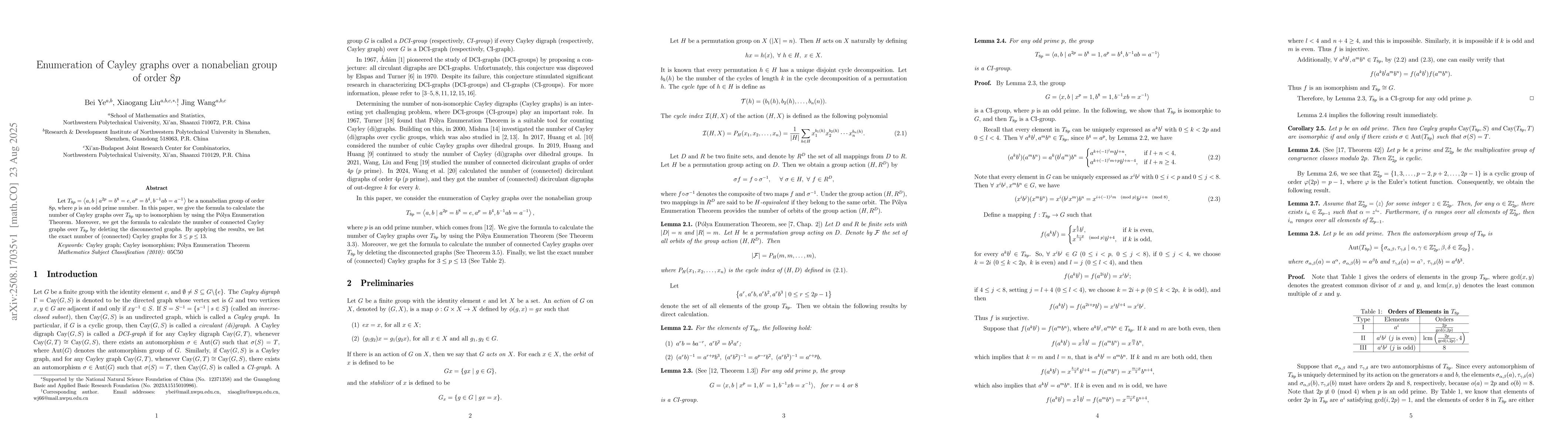 Thumbnail for Enumeration of Cayley graphs over a nonabelian group of order $8p$