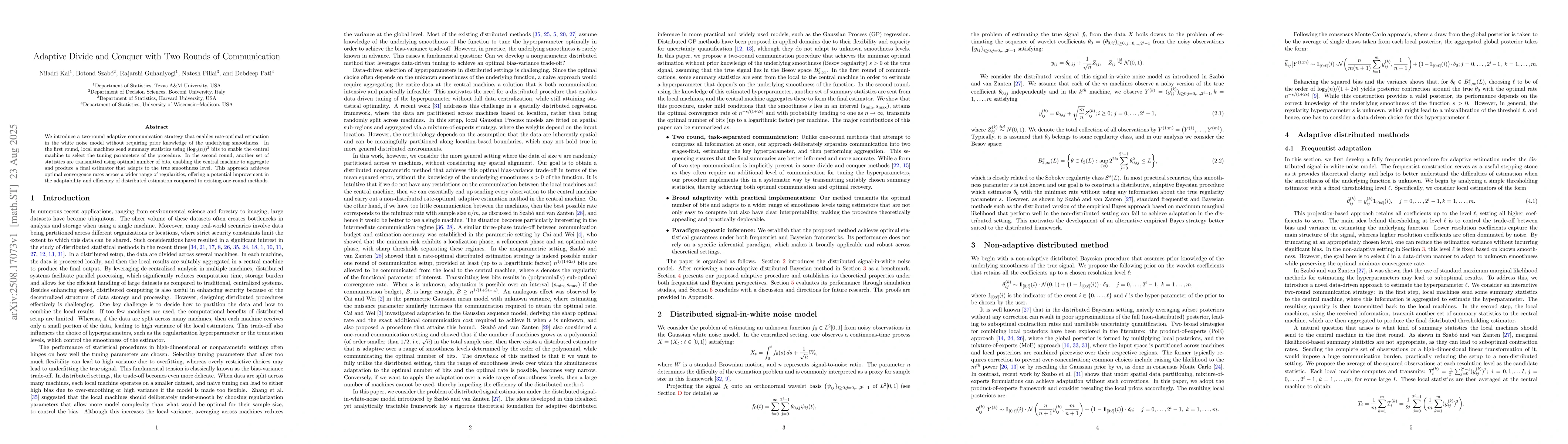 Thumbnail for Adaptive Divide and Conquer with Two Rounds of Communication