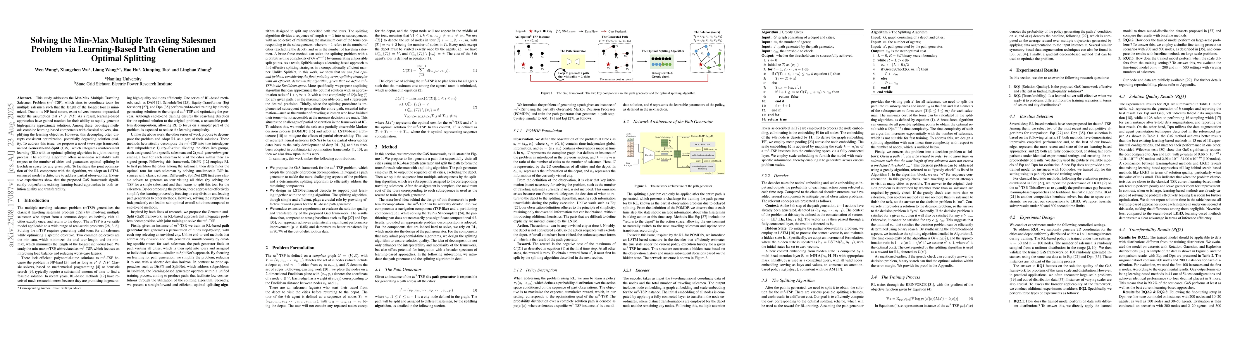 Thumbnail for Solving the Min-Max Multiple Traveling Salesmen Problem via
  Learning-Based Path Generation and Optimal Splitting