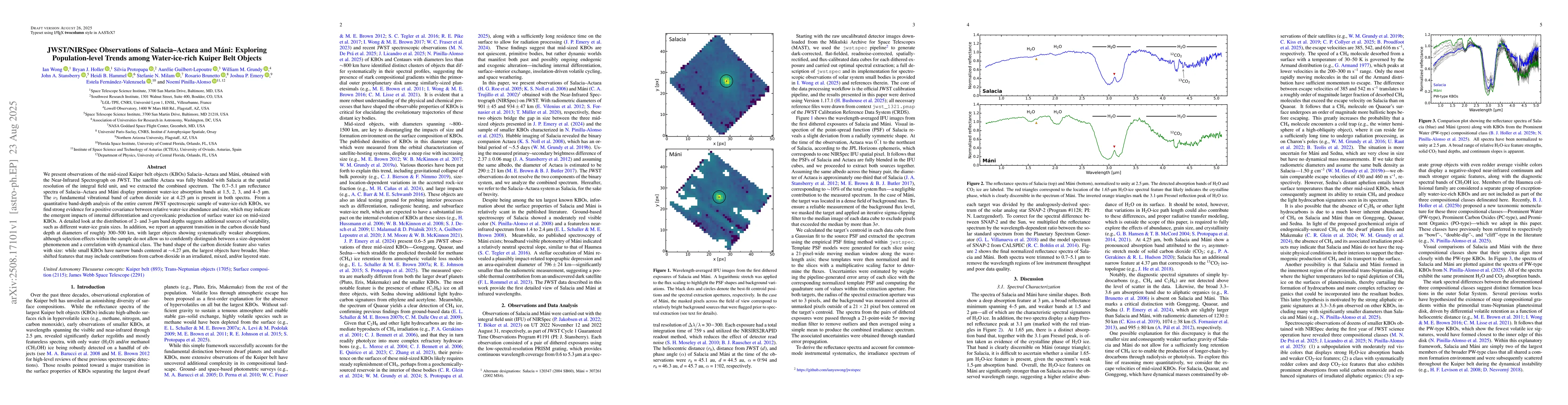 Thumbnail for JWST/NIRSpec Observations of Salacia-Actaea and Máni: Exploring
  Population-level Trends among Water-ice-rich Kuiper Belt Objects