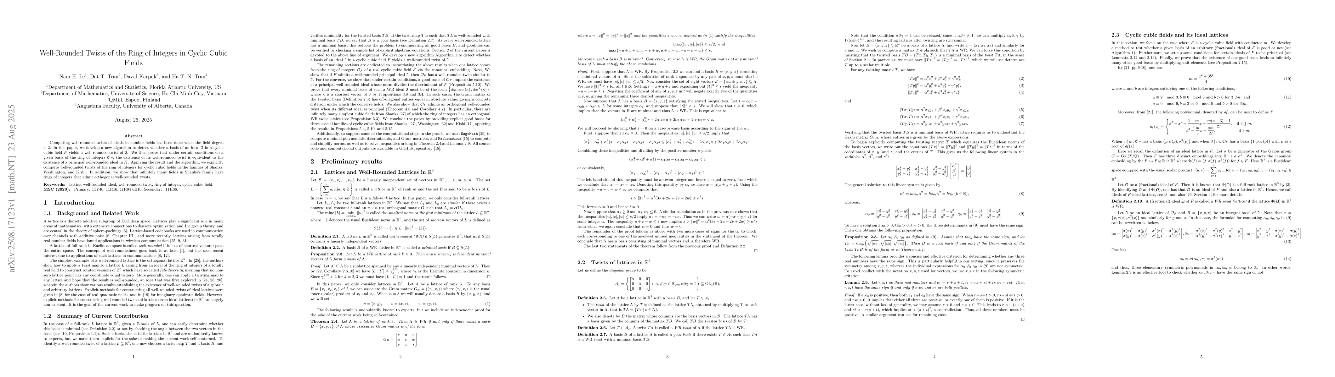 Thumbnail for Well-Rounded Twists of the Ring of Integers in Cyclic Cubic Fields