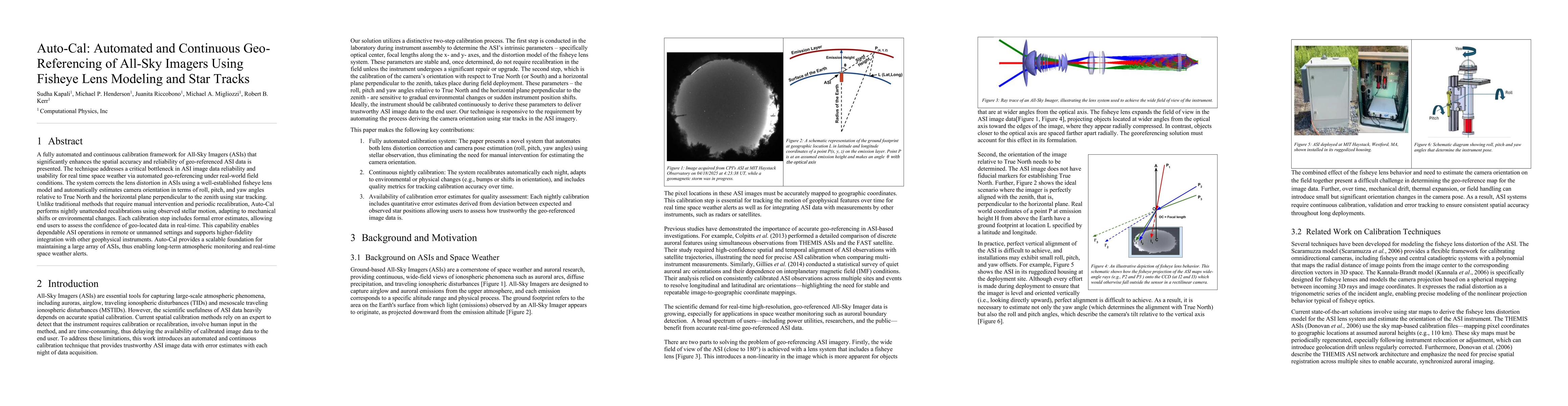Thumbnail for Auto-Cal: Automated and Continuous Geo-Referencing of All-Sky Imagers
  Using Fisheye Lens Modeling and Star Tracks