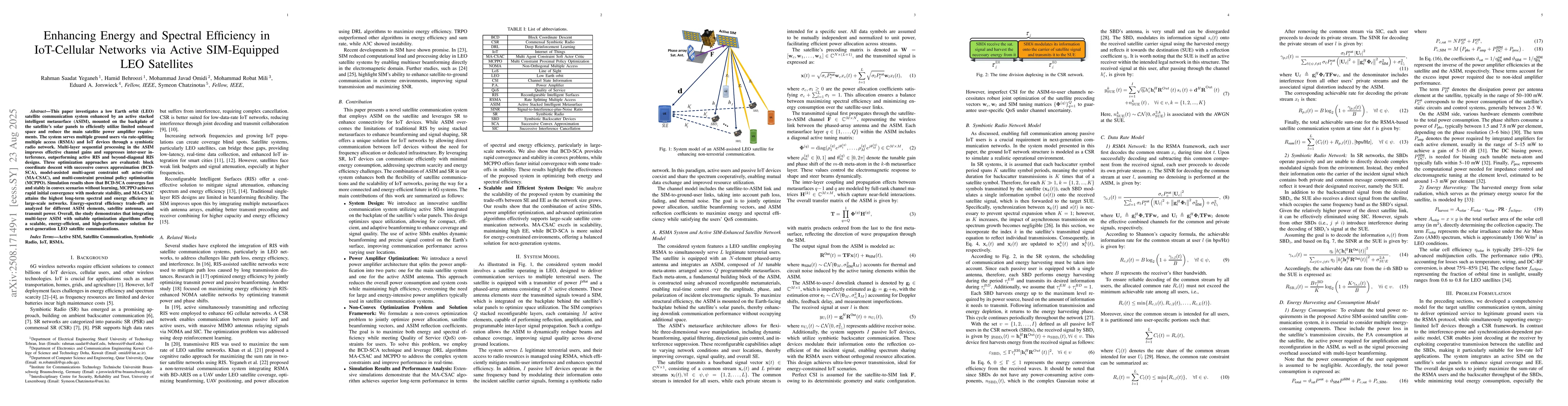 Thumbnail for Enhancing Energy and Spectral Efficiency in IoT-Cellular Networks via
  Active SIM-Equipped LEO Satellites