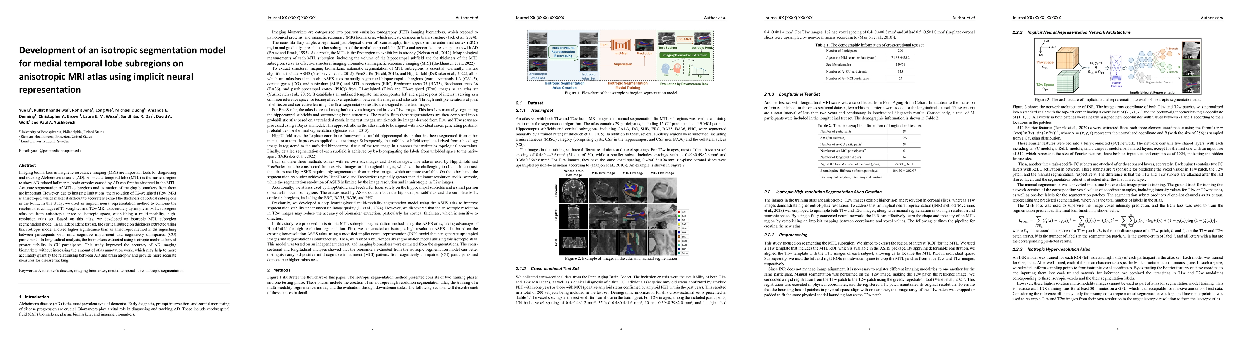 Thumbnail for Development of an isotropic segmentation model for medial temporal lobe
  subregions on anisotropic MRI atlas using implicit neural representation