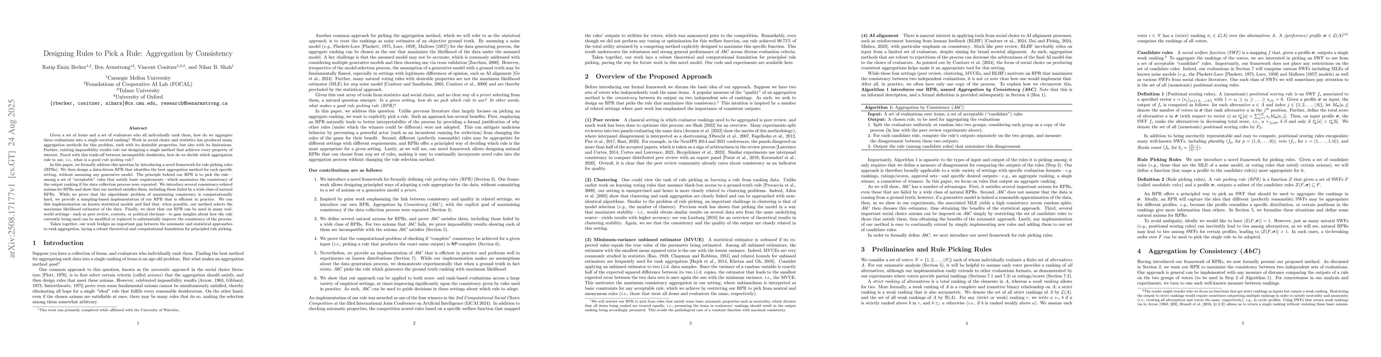 Thumbnail for Designing Rules to Pick a Rule: Aggregation by Consistency