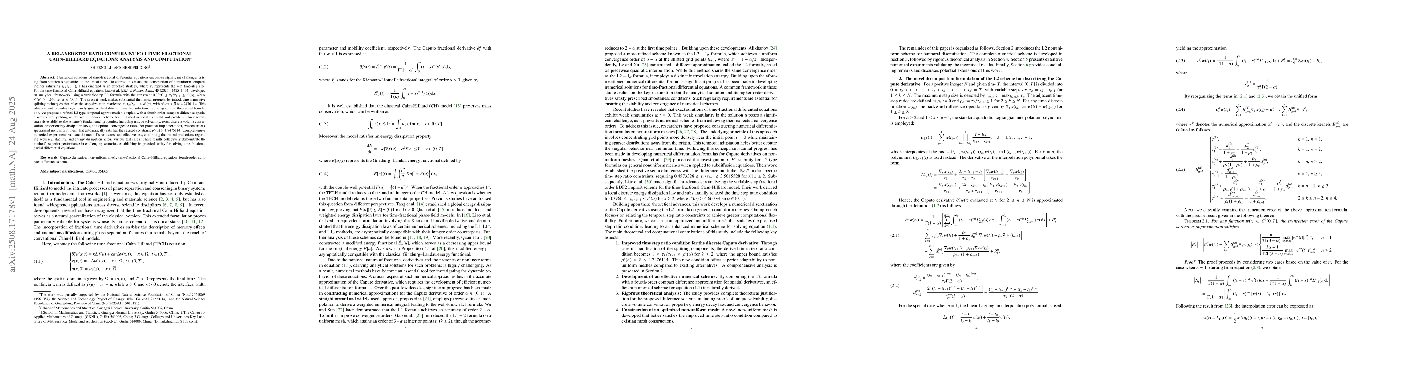 Thumbnail for A Relaxed Step-Ratio Constraint for Time-Fractional Cahn--Hilliard
  Equations: Analysis and Computation