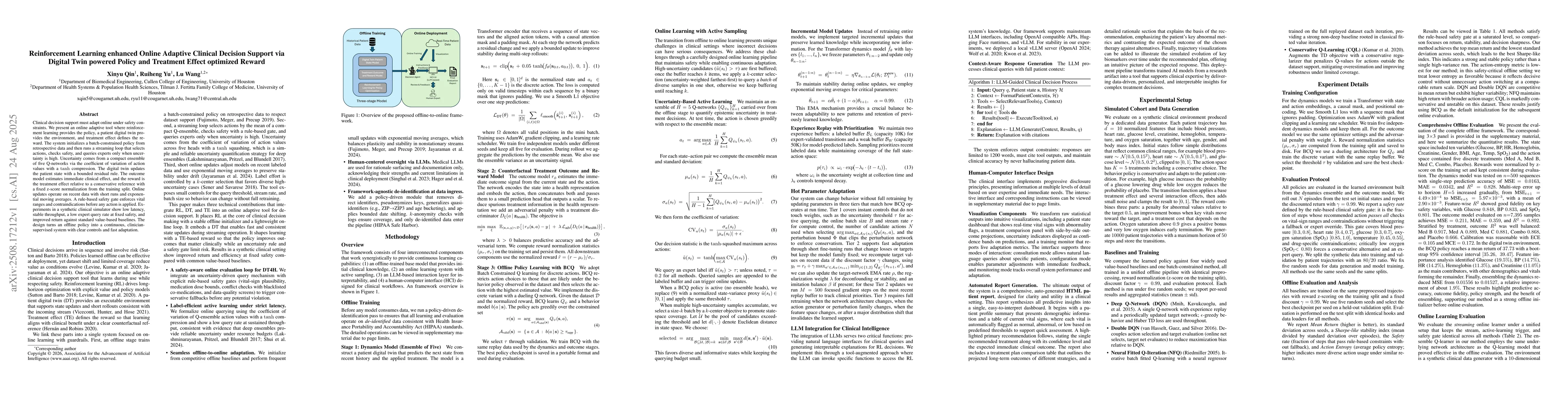 Thumbnail for Reinforcement Learning enhanced Online Adaptive Clinical Decision
  Support via Digital Twin powered Policy and Treatment Effect optimized Reward