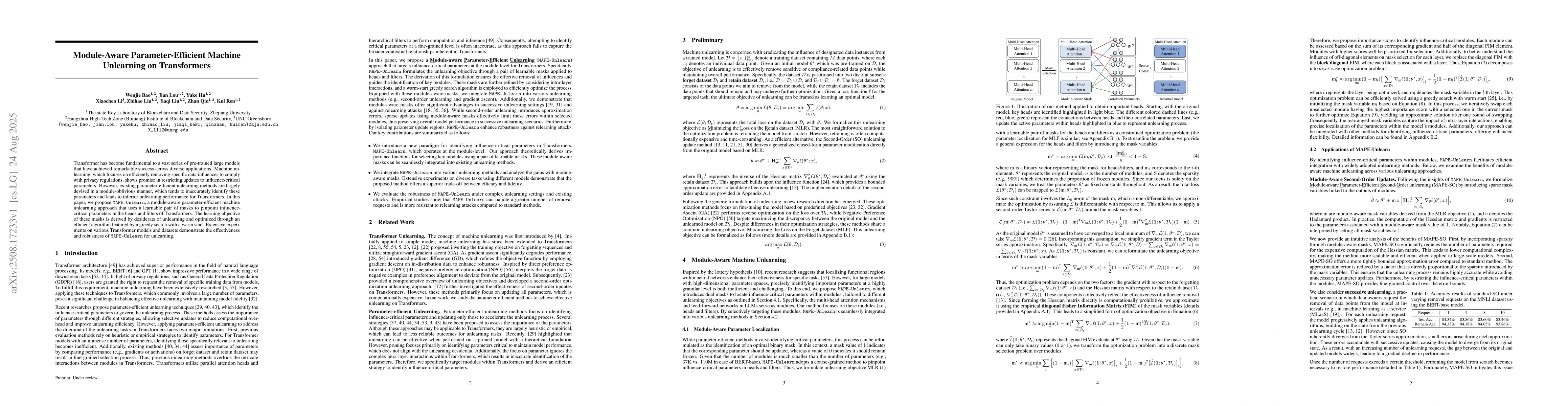 Thumbnail for Module-Aware Parameter-Efficient Machine Unlearning on Transformers