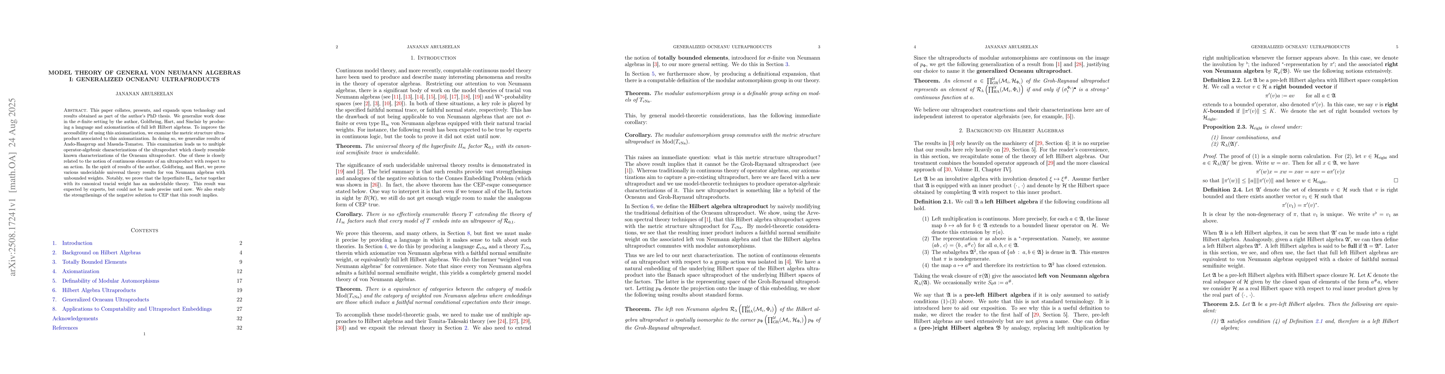 Thumbnail for Model Theory of General von Neumann Algebras I: Generalized Ocneanu
  Ultraproducts