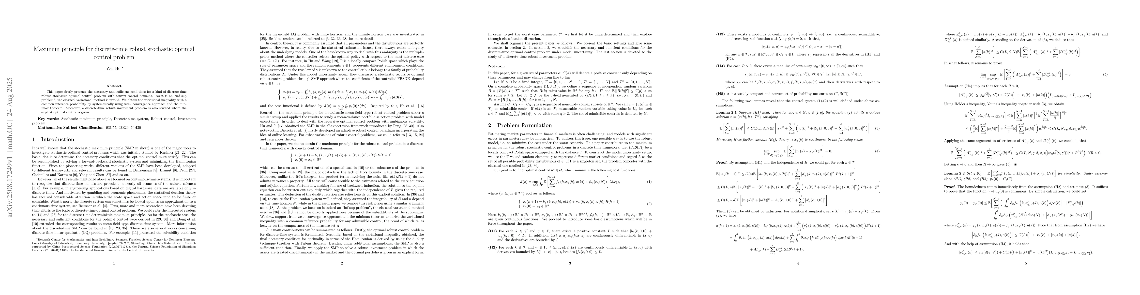 Thumbnail for Maximum principle for discrete-time robust stochastic optimal control
  problem