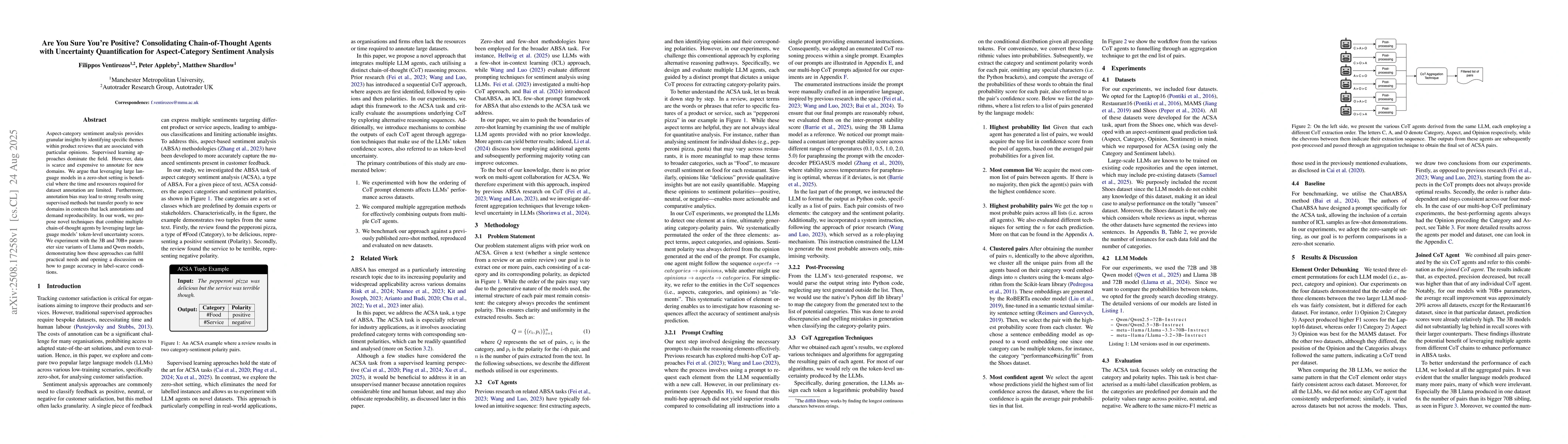 Thumbnail for Are You Sure You're Positive? Consolidating Chain-of-Thought Agents with
  Uncertainty Quantification for Aspect-Category Sentiment Analysis