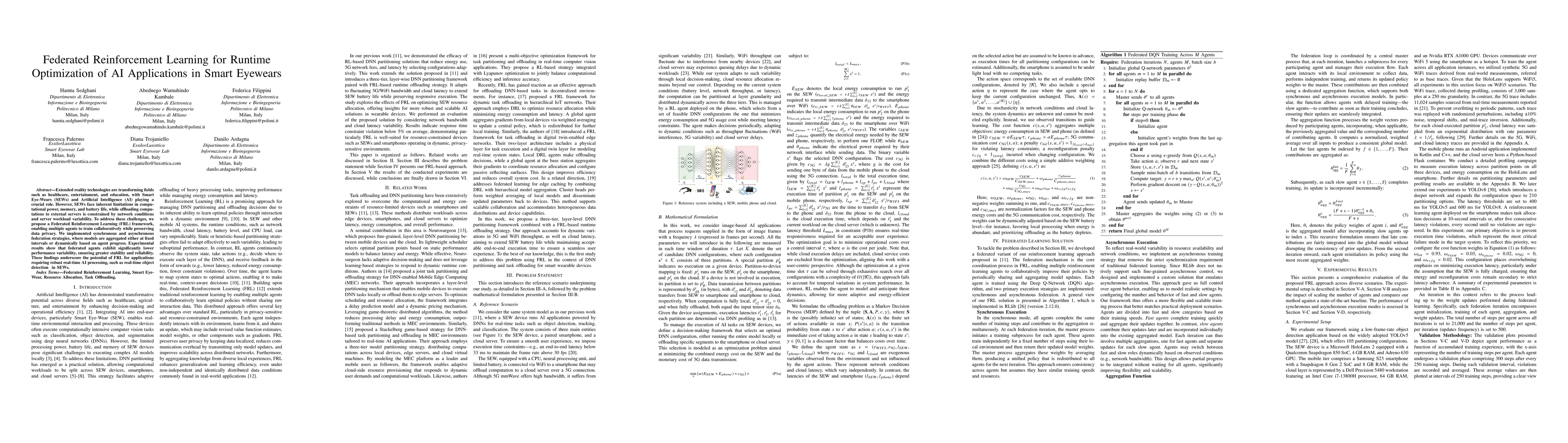 Thumbnail for Federated Reinforcement Learning for Runtime Optimization of AI
  Applications in Smart Eyewears