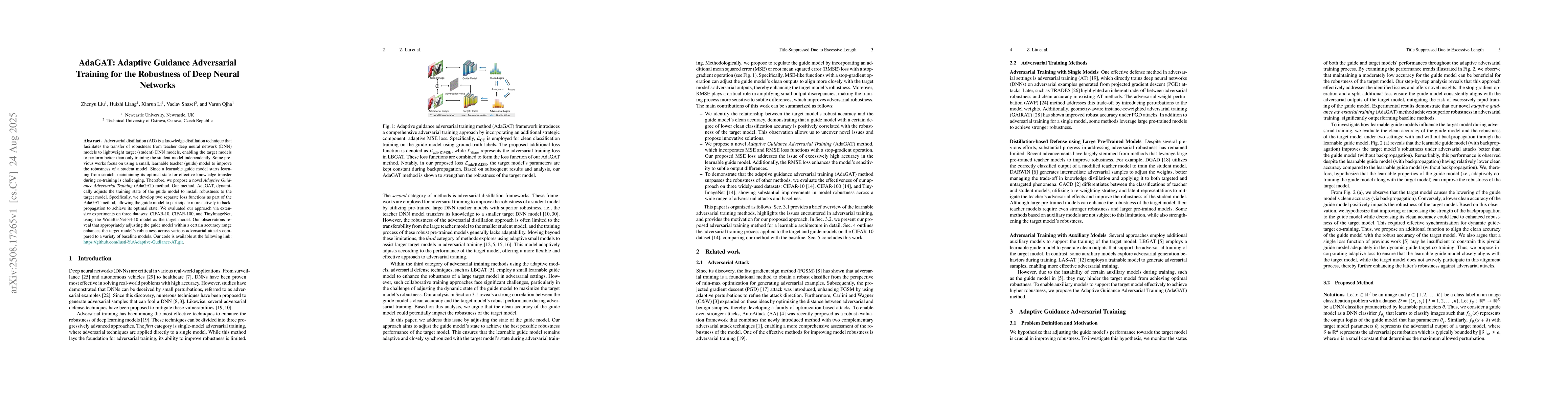 Thumbnail for AdaGAT: Adaptive Guidance Adversarial Training for the Robustness of
  Deep Neural Networks