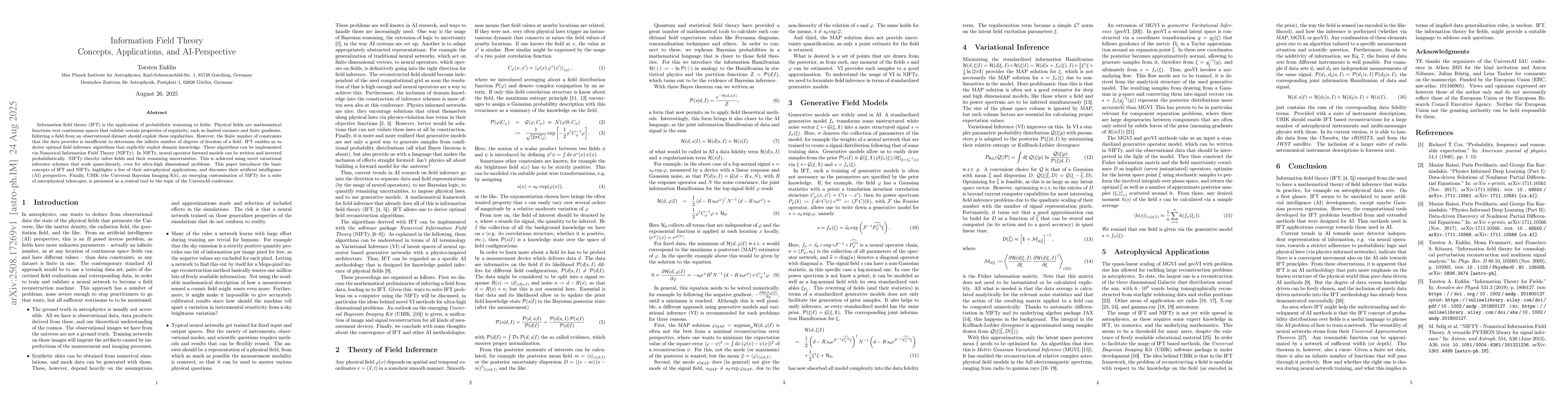 Thumbnail for Information Field Theory -- Concepts, Applications, and AI-Perspective
