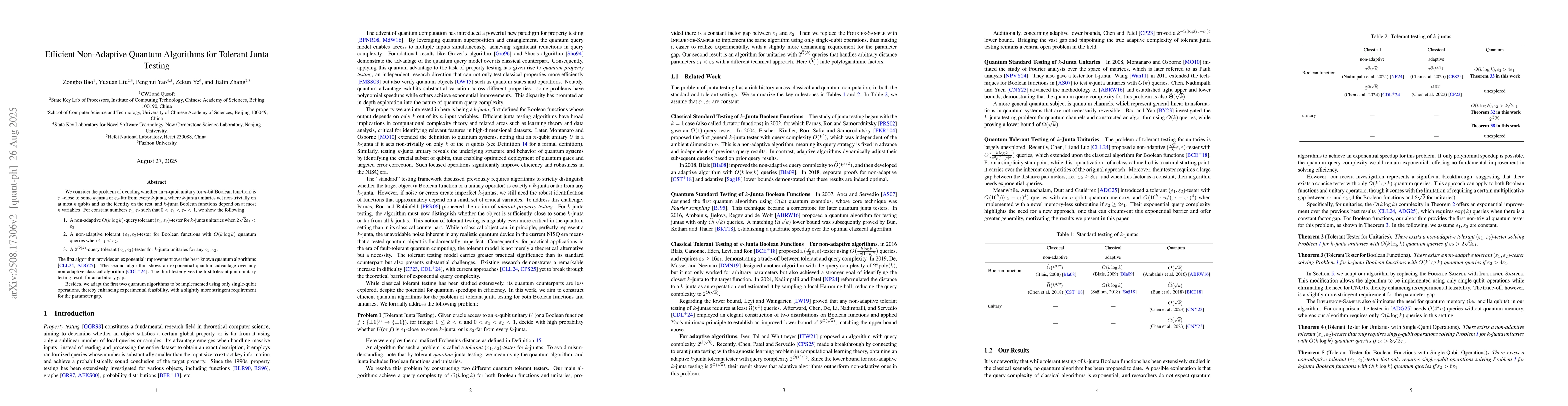 Thumbnail for Efficient Non-Adaptive Quantum Algorithms for Tolerant Junta Testing