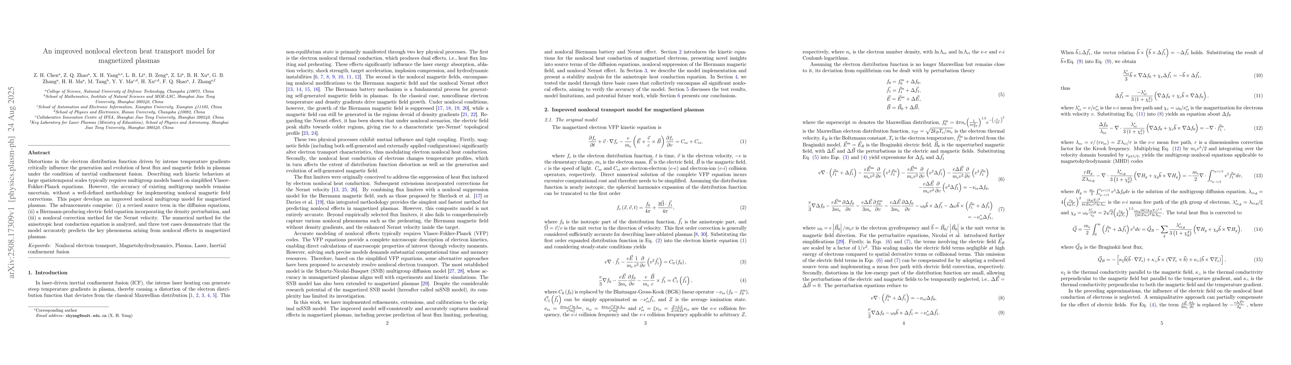 Thumbnail for An improved nonlocal electron heat transport model for magnetized
  plasmas