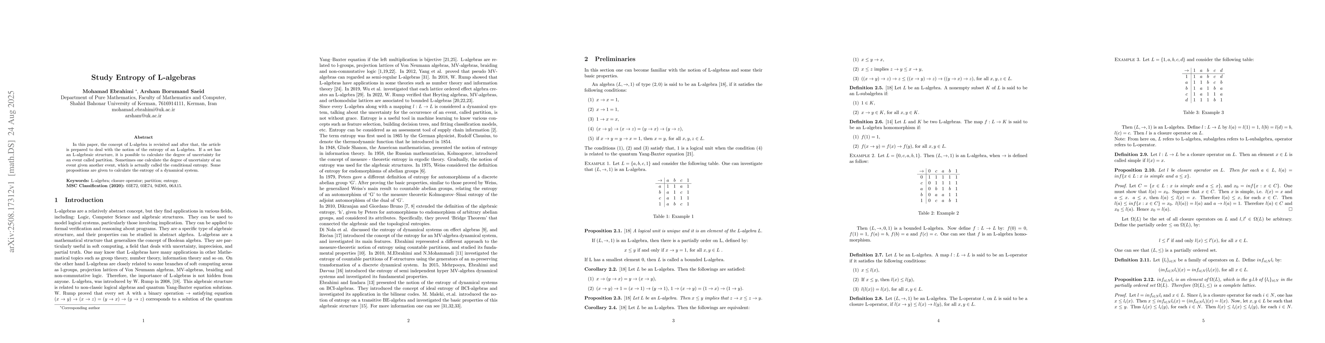 Thumbnail for Study Entropy of L-algebras