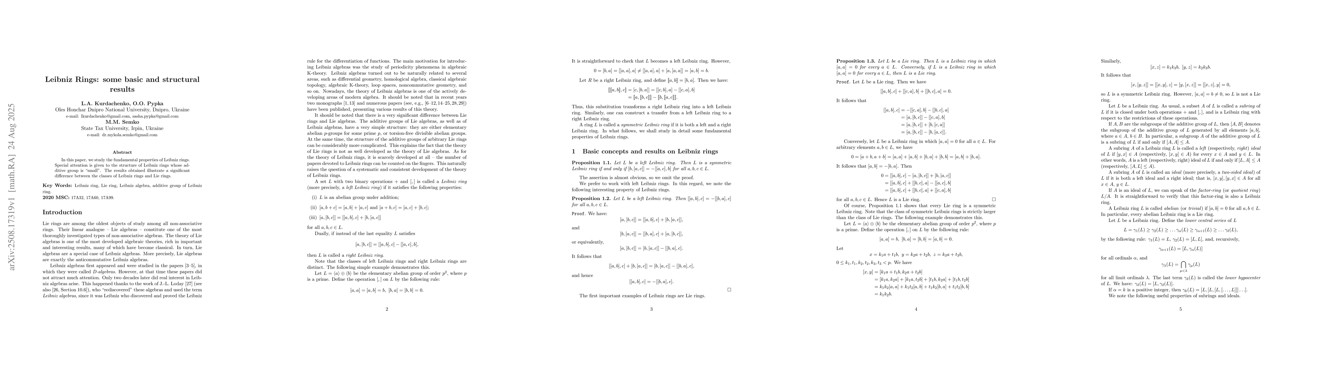 Thumbnail for Leibniz rings: some basic and structural results