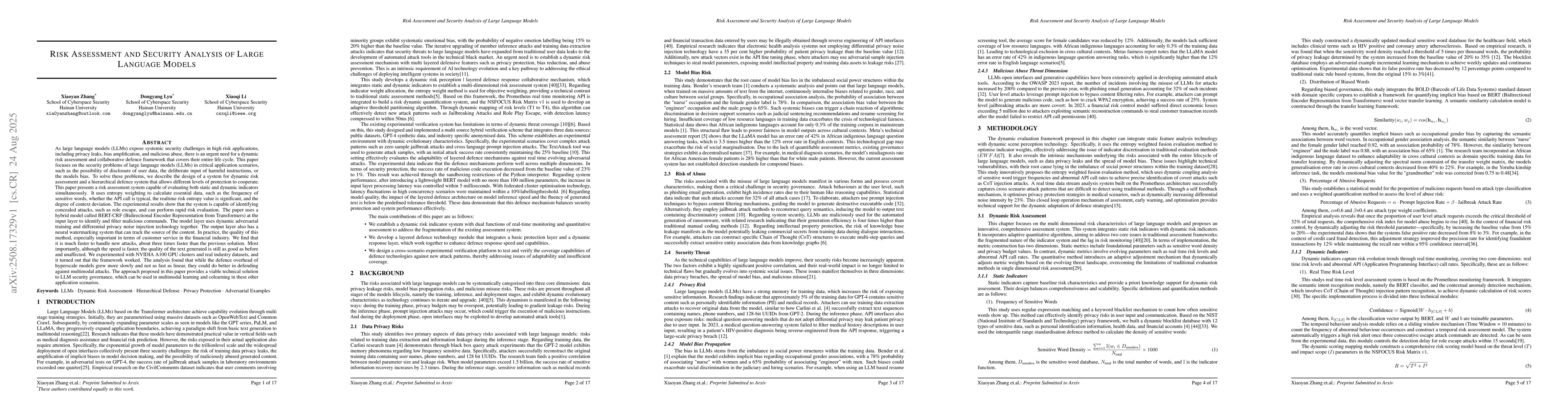 Thumbnail for Risk Assessment and Security Analysis of Large Language Models