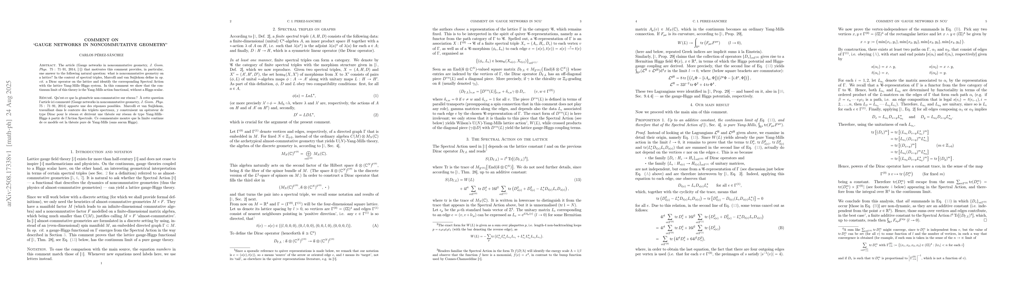 Thumbnail for Comment on 'Gauge networks in noncommutative geometry'