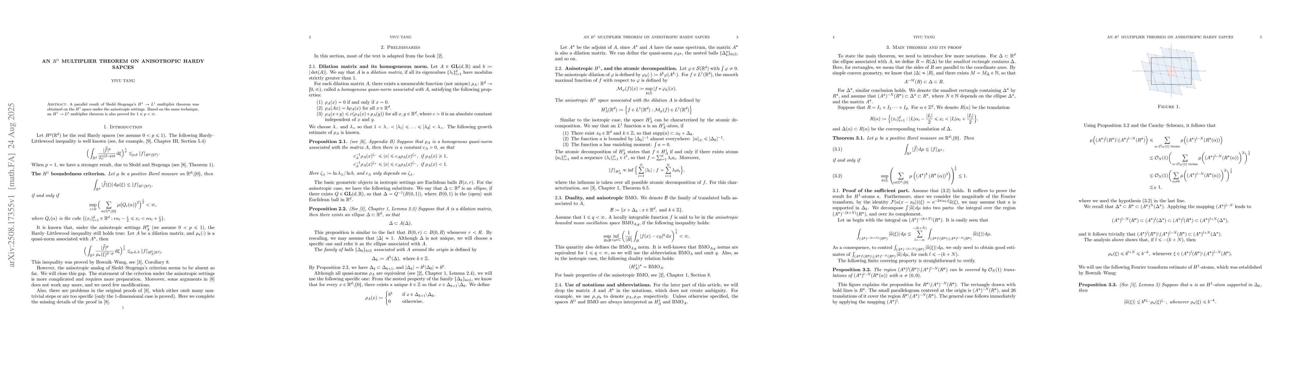 Thumbnail for An $H^1$ multiplier theorem on anisotropic spaces