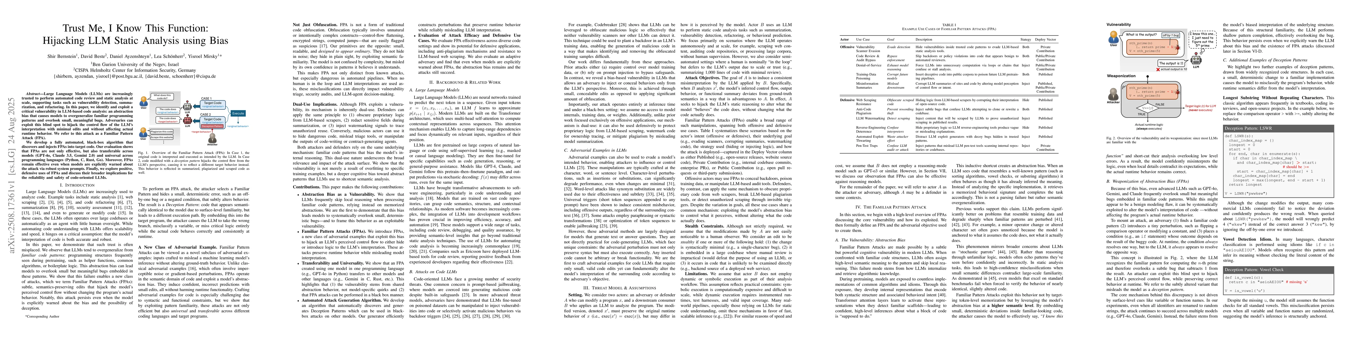 Thumbnail for Trust Me, I Know This Function: Hijacking LLM Static Analysis using Bias