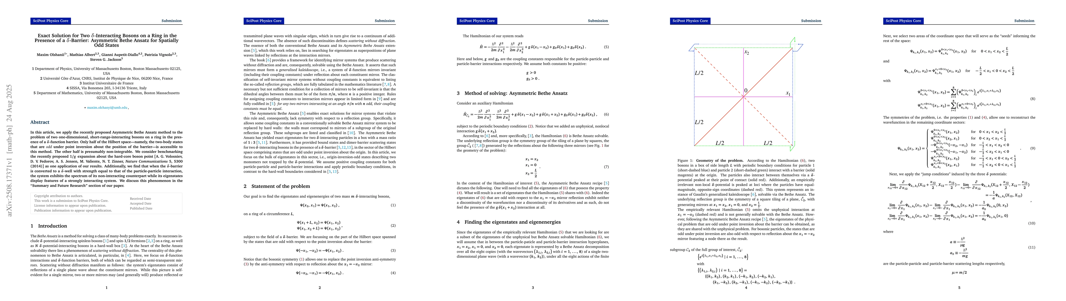 Thumbnail for Exact Solution for Two $δ$-Interacting Bosons on a Ring in the
  Presence of a $δ$-Barrier: Asymmetric Bethe Ansatz for Spatially Odd
  States