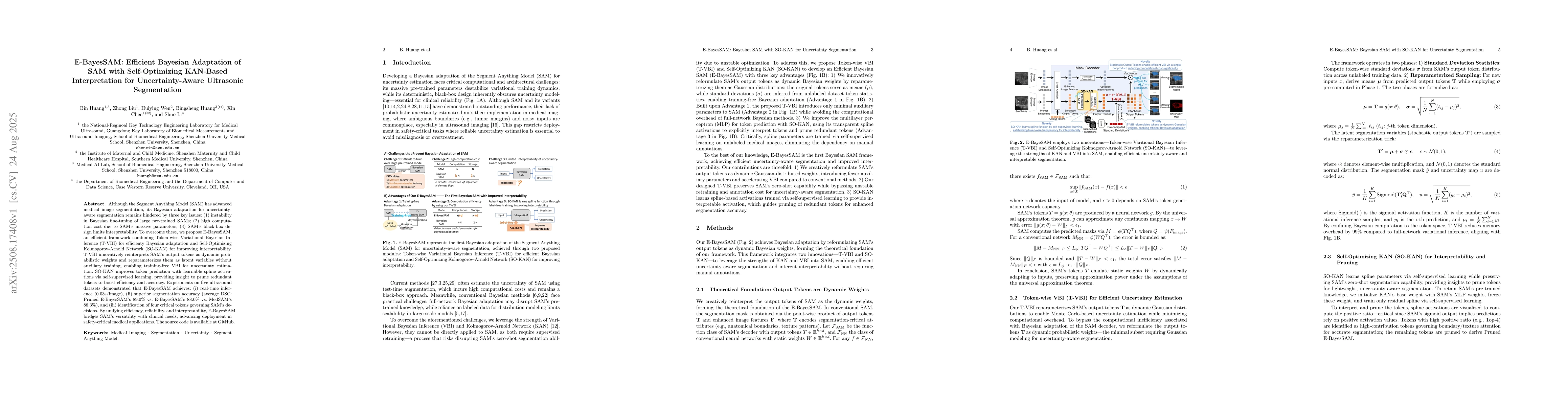 Thumbnail for E-BayesSAM: Efficient Bayesian Adaptation of SAM with Self-Optimizing
  KAN-Based Interpretation for Uncertainty-Aware Ultrasonic Segmentation
