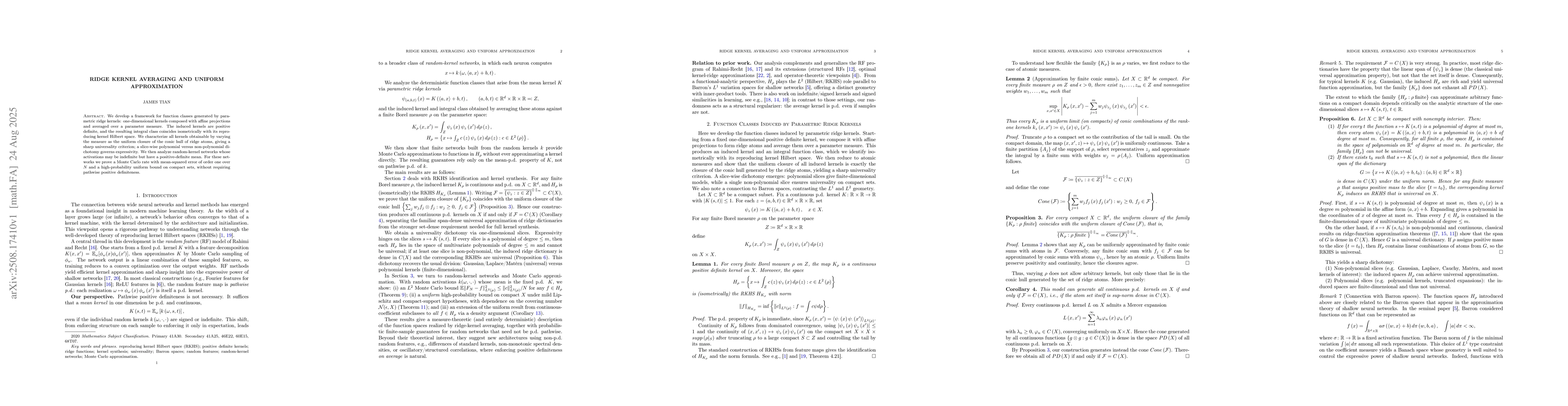 Thumbnail for Ridge Kernel Averaging and Uniform Approximation