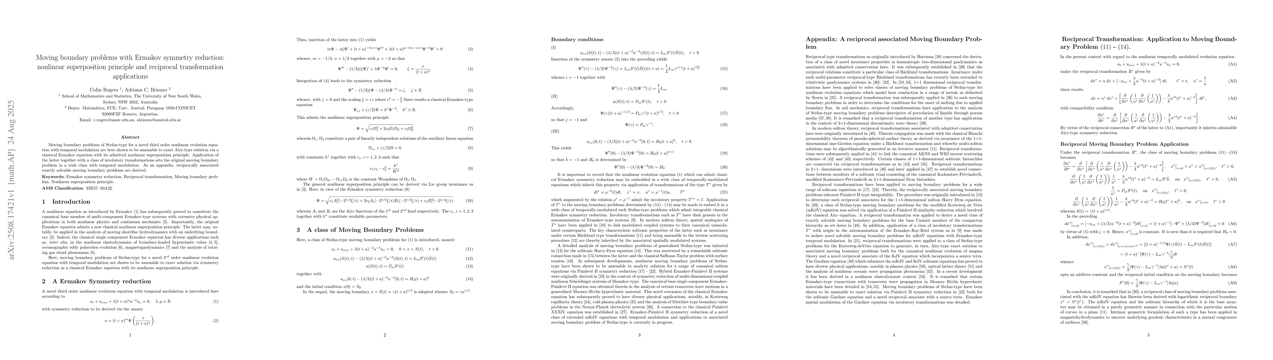 Thumbnail for Moving boundary problems with Ermakov symmetry reduction: nonlinear
  superposition principle and reciprocal transformation applications
