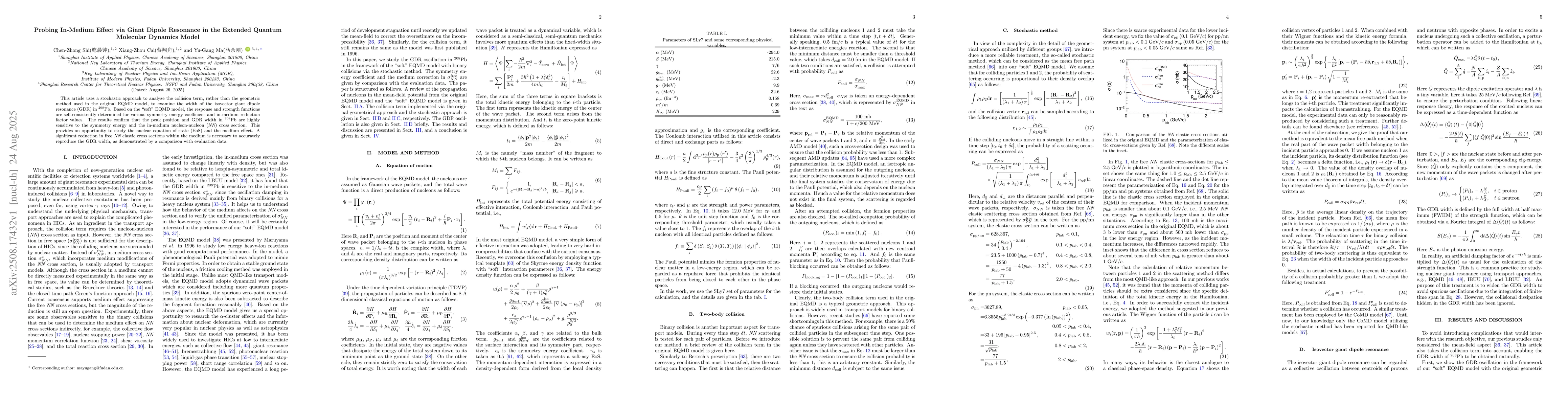 Thumbnail for Probing In-Medium Effect via Giant Dipole Resonance in the Extended
  Quantum Molecular Dynamics Model