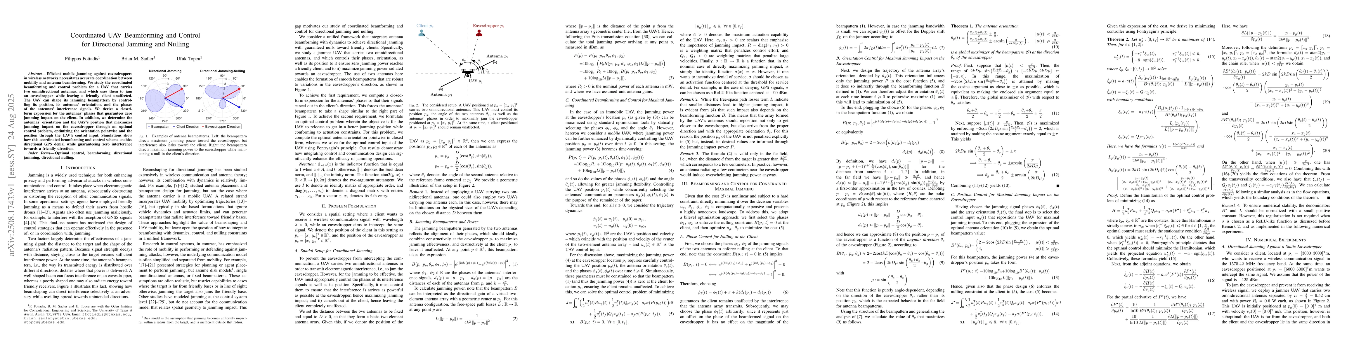 Thumbnail for Coordinated UAV Beamforming and Control for Directional Jamming and
  Nulling