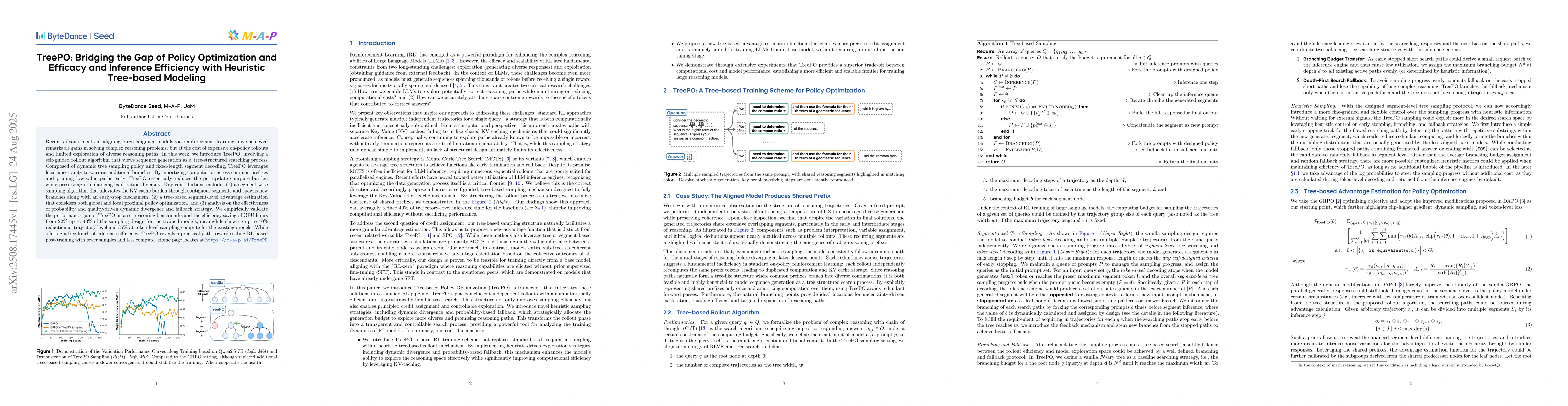 Thumbnail for TreePO: Bridging the Gap of Policy Optimization and Efficacy and
  Inference Efficiency with Heuristic Tree-based Modeling