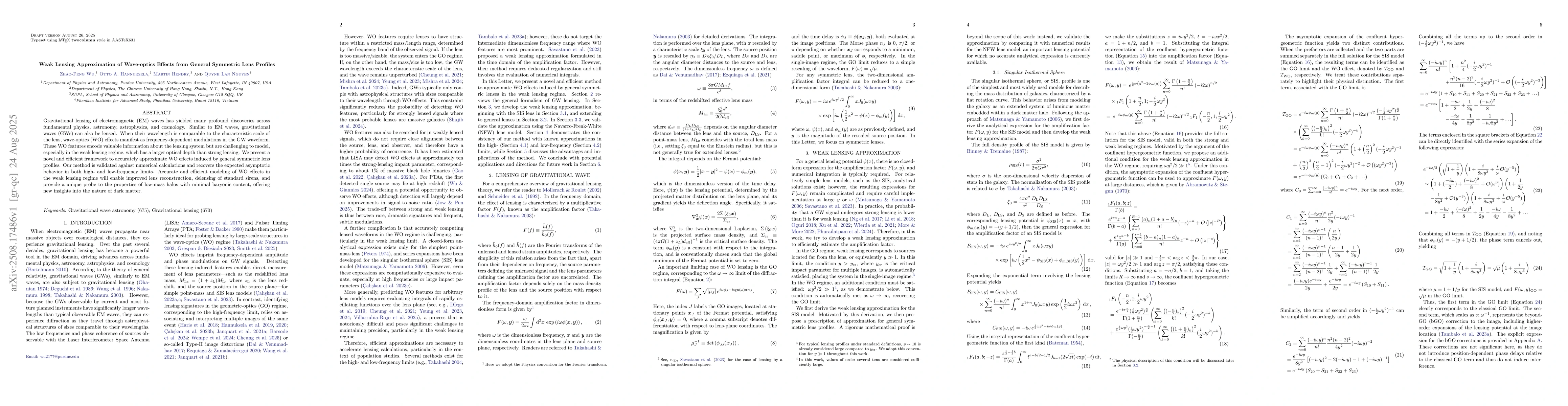 Thumbnail for Weak Lensing Approximation of Wave-optics Effects from General Symmetric
  Lens Profiles