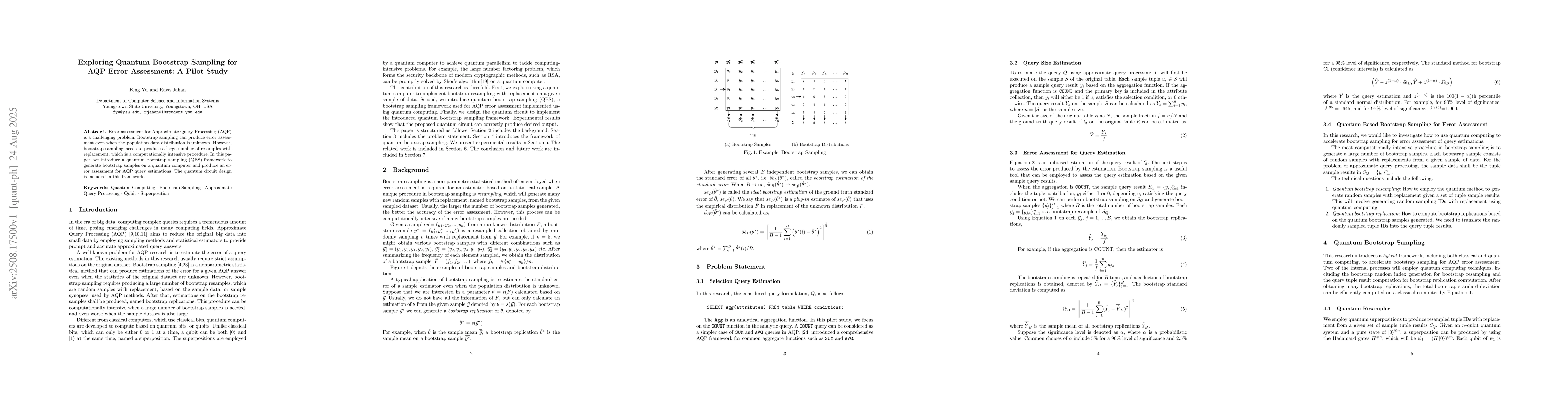 Thumbnail for Exploring Quantum Bootstrap Sampling for AQP Error Assessment: A Pilot
  Study