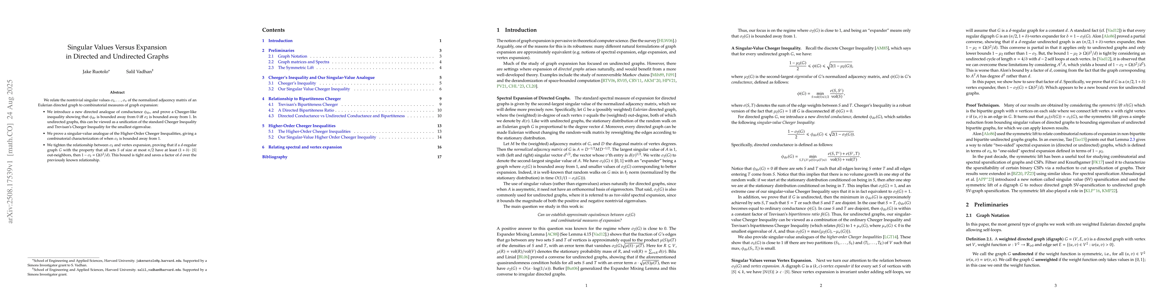 Thumbnail for Singular Values Versus Expansion in Directed and Undirected Graphs