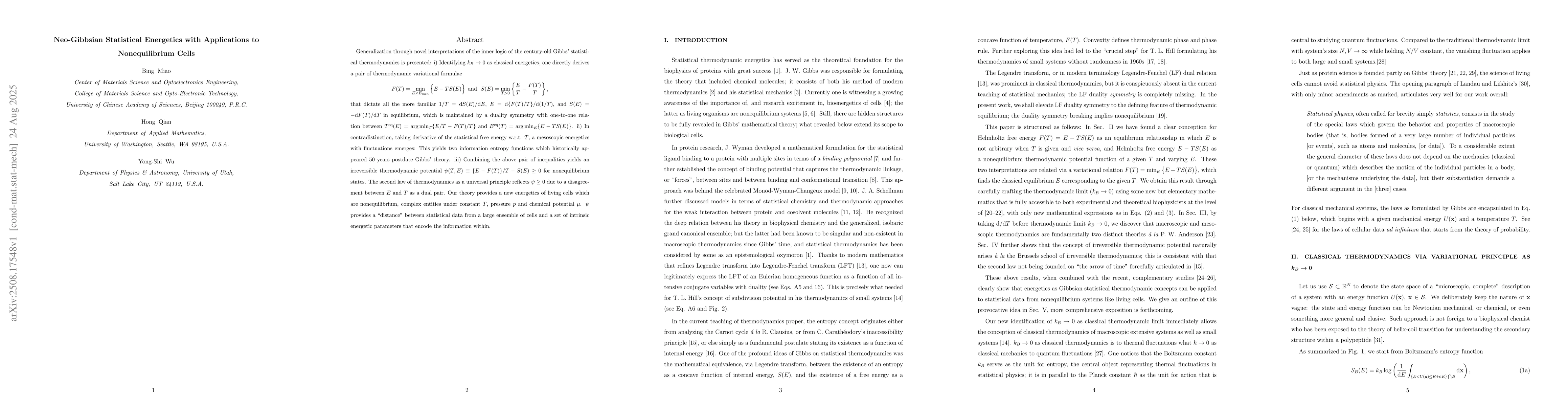 Thumbnail for Neo-Gibbsian Statistical Energetics with Applications to Nonequilibrium
  Cells
