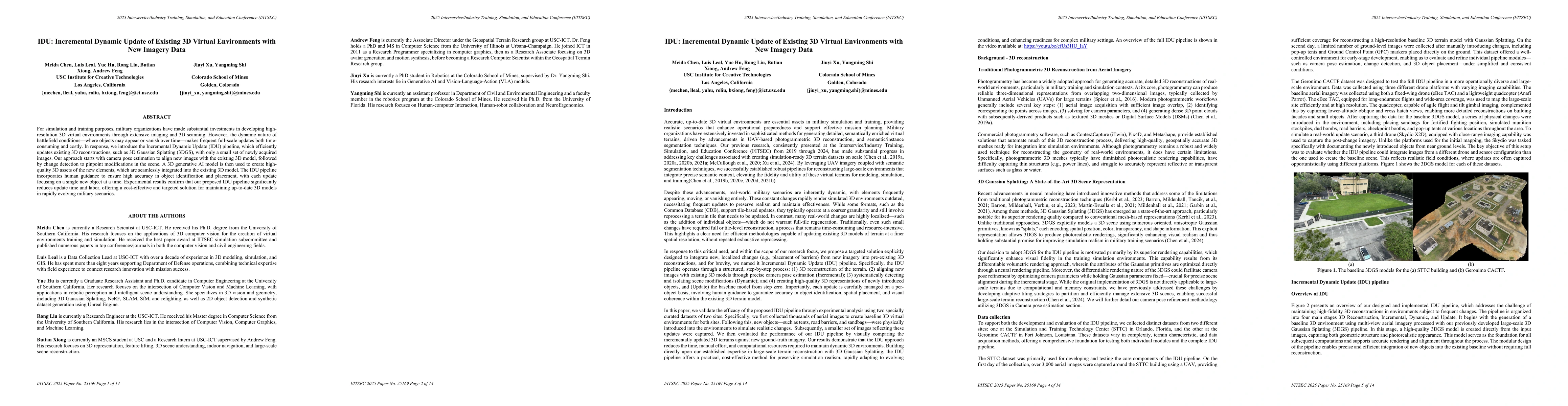 Thumbnail for IDU: Incremental Dynamic Update of Existing 3D Virtual Environments with
  New Imagery Data