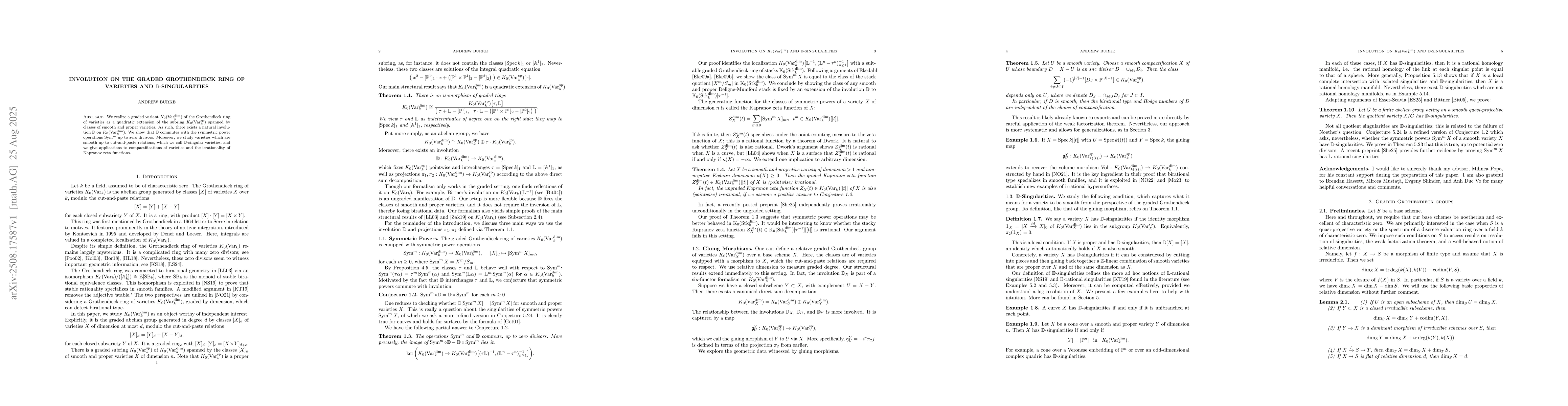 Thumbnail for Involution on the Graded Grothendieck Ring of Varieties and
  $\mathbb{D}$-Singularities
