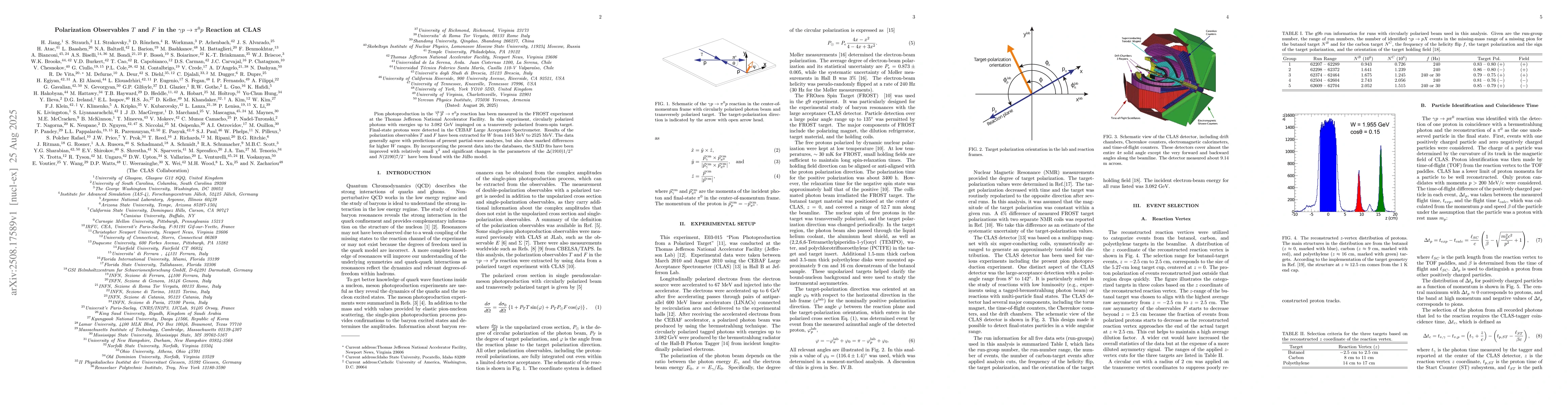 Thumbnail for Polarization Observables $T$ and $F$ in the $γp \to π^0 p$
  Reaction at CLAS