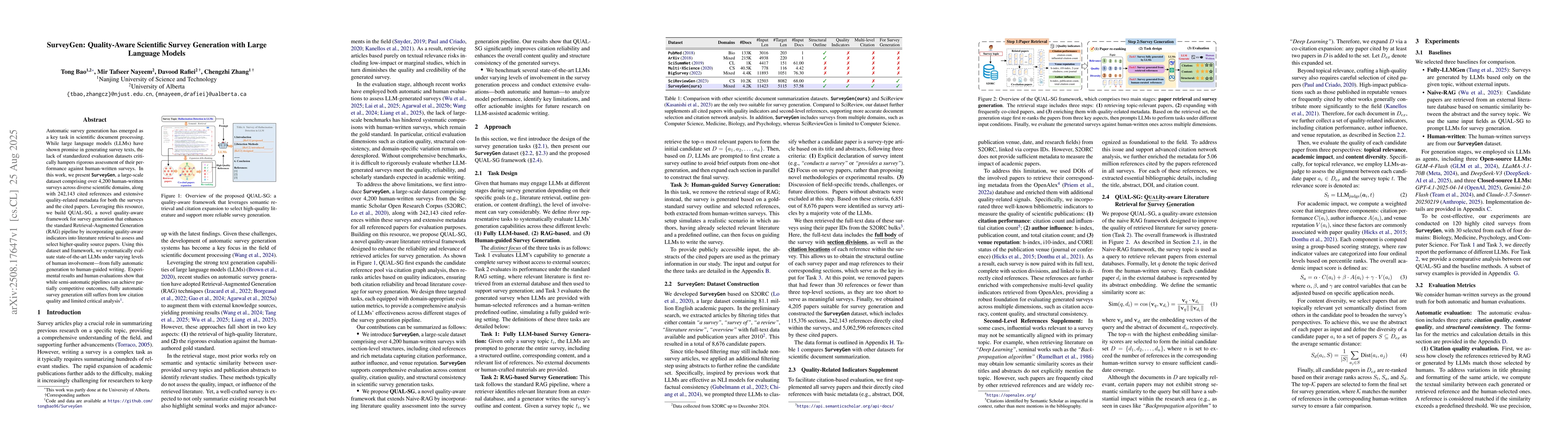 Thumbnail for SurveyGen: Quality-Aware Scientific Survey Generation with Large
  Language Models